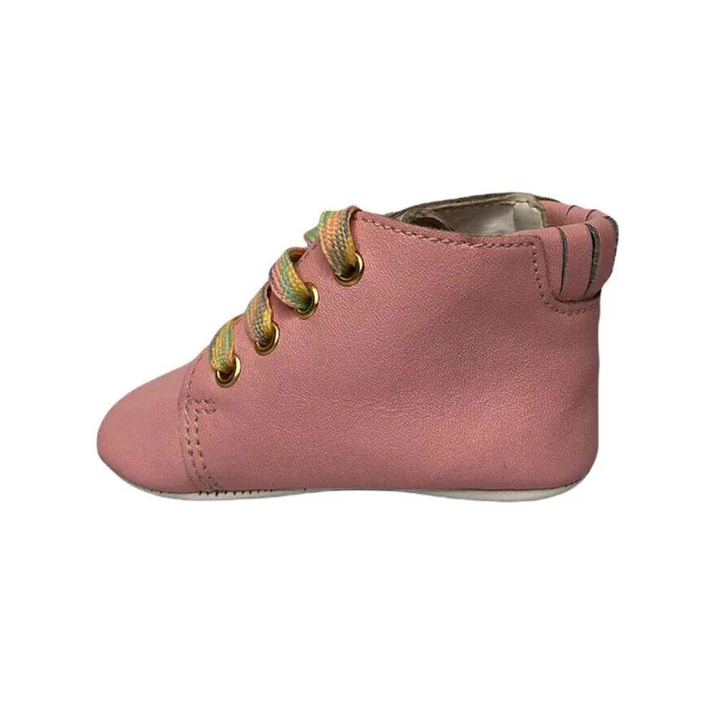 Vintage 1980s Girls Osh Kosh B'gosh Infant Pink Leather Hi Tops Baby Shoes Sz 1